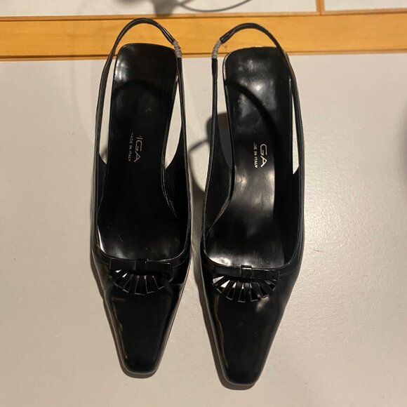 Via Spiga - 8M - Women's Black Heeled Leather Point Slingbacks - Made in Italy - Picture 2 of 9